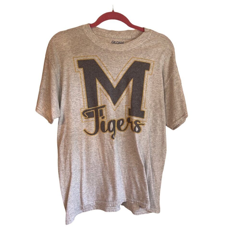 M Tigers Graphic Heather Gray T-Shirt Gildan L Cotton/Polyester Blend